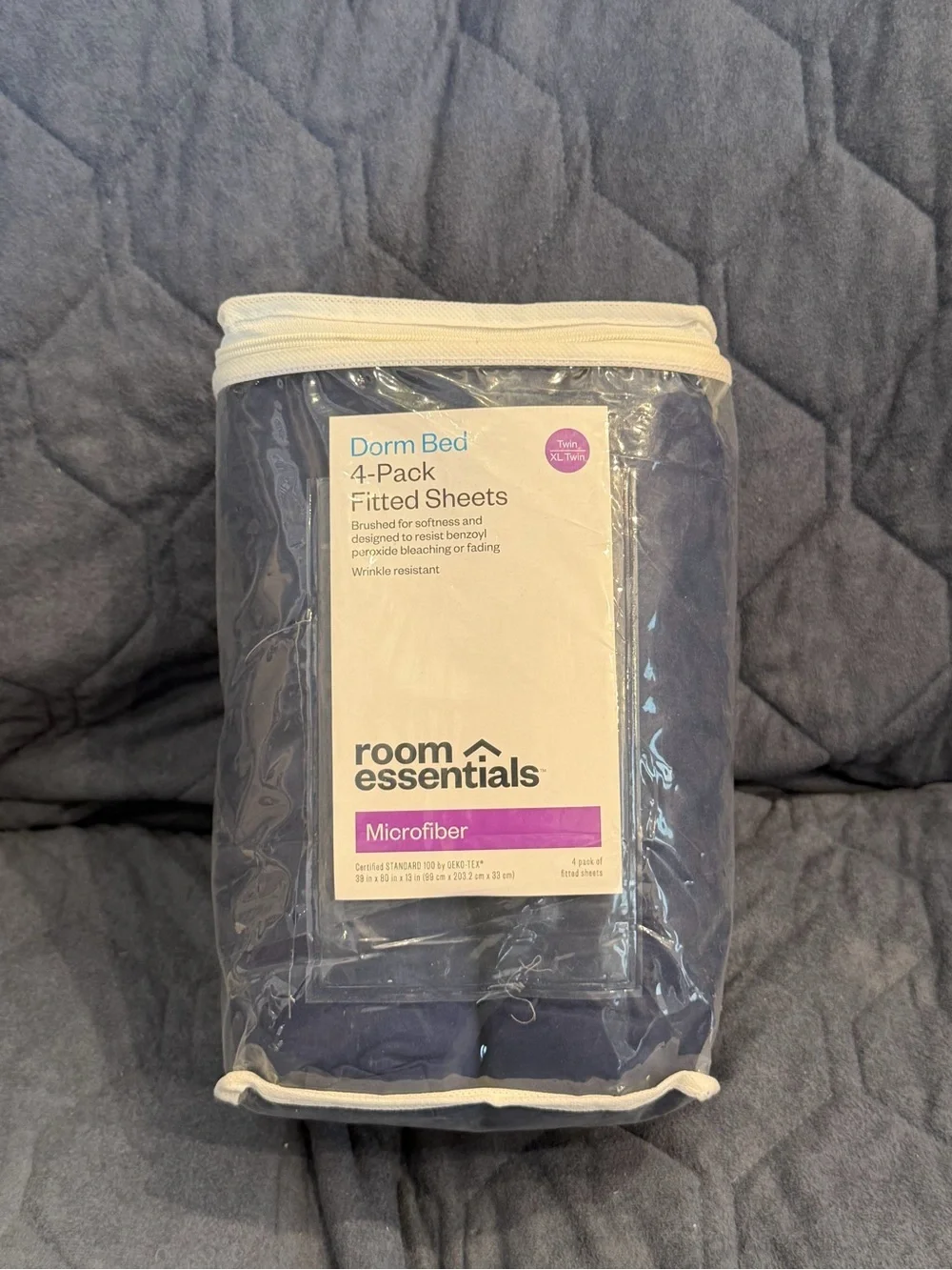 NWT Room Essentials Navy Microfiber Dorm Bed Fitted Sheets 4-Pack